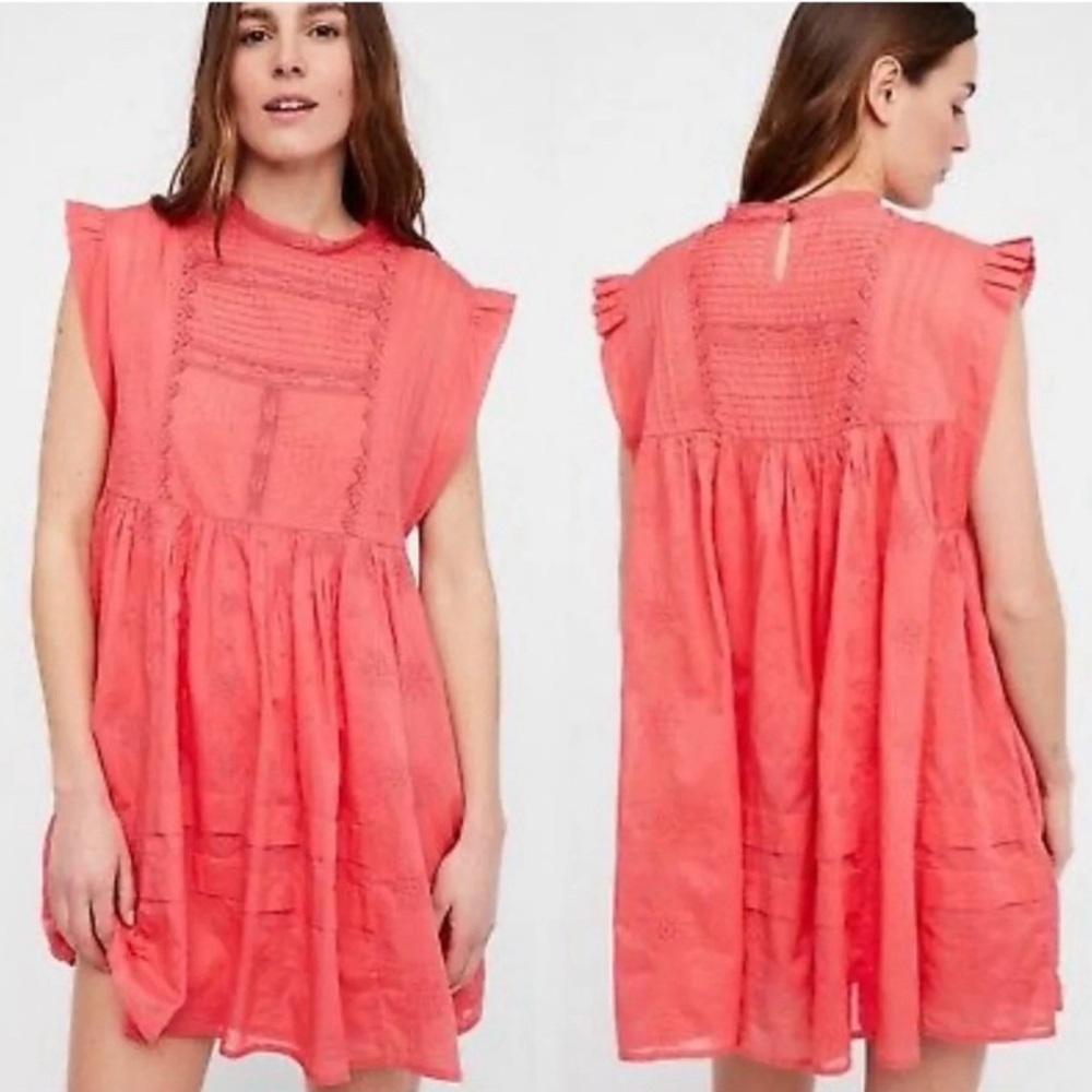 Free People Coral Kiss Sleeveless Eyelet Mini Tunic Dress Size XS